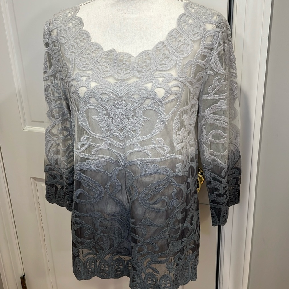 Anthropologie NWT sheer top grey Ombré style